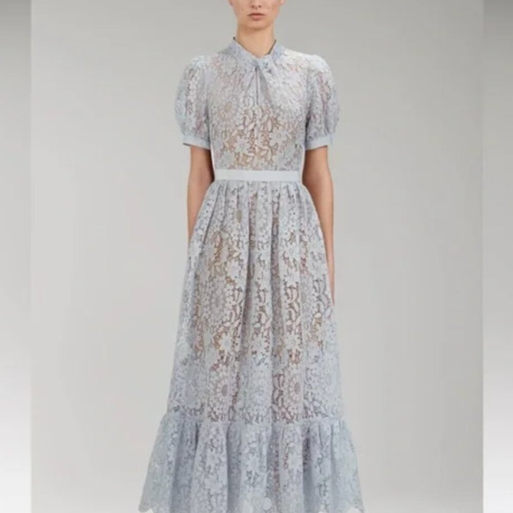 Self Portrait NWT Blue Guipure Lace Midi Dress size US 4